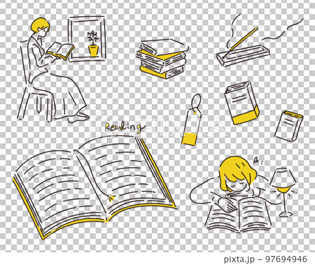 讀書的人和書籤的集合例證讀書 97694946