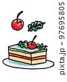 Cute cherry cake icon in flat style isolated on white background. Vector illustration 97695805