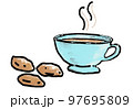 Coffee time drawn cartoon style, cup with hot drink, blue cup isolated on background Vector illustration 97695809