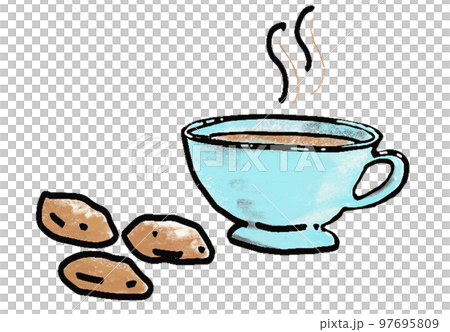 Coffee time drawn cartoon style, cup with hot drink, blue cup isolated on background Vector illustration 97695809