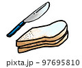 delicious bread with melted jam and bread knife with cartoon style 97695810