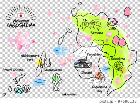 春季鹿兒島縣旅遊景點簡筆劃插圖圖 97696138