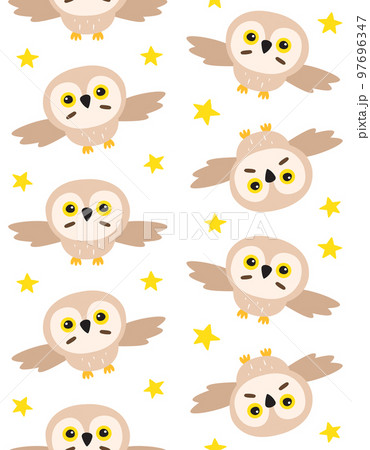 Vector seamless pattern of flat cartoon flying owl Vector seamless pattern of flat cartoon flying owl 97696347