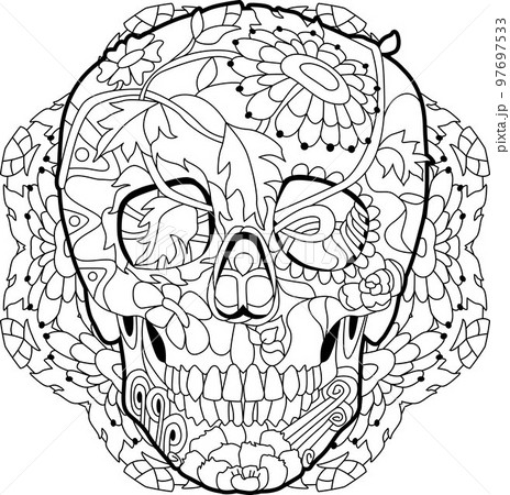 Zentangle stylized scull on mandala. Hand drawn decorative vector illustration for coloring 97697533