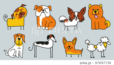 Pattern of many different dog breed. poodle, malamute, fox terrier, mastiff, shar pei, chihuahua, spitz Pattern of many different dog breed. poodle, malamute, fox terrier, mastiff, shar pei, chihuahua, spitz 97697736