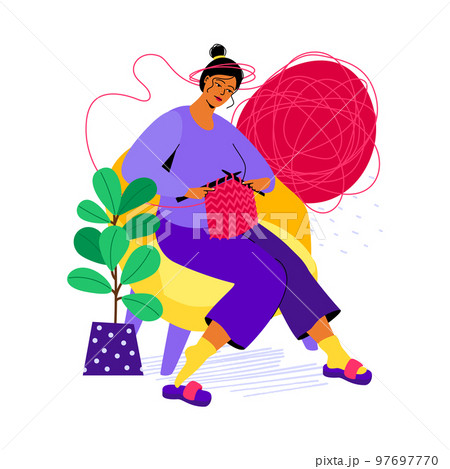 Knit for relaxation - colorful flat design style illustration Knit for relaxation - colorful flat design style illustration 97697770
