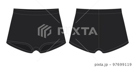 Blank girls knickers technical sketch. Black color. Lady lingerie. Female white underpants. 97699119