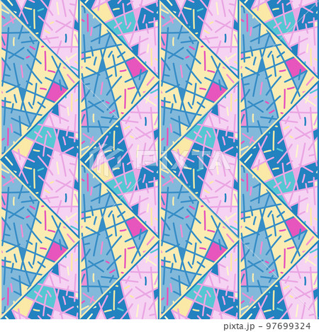 Hand drawn tribal geometric tile. Vintage ethnic line ornament. Random lines mosaic seamless pattern. 97699324