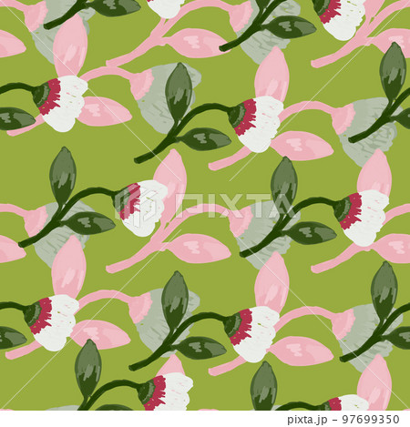 Hand drawn flower seamless pattern. Naive art style. Cute botanical plants endless backdrop. Decorative floral wallpaper. 97699350