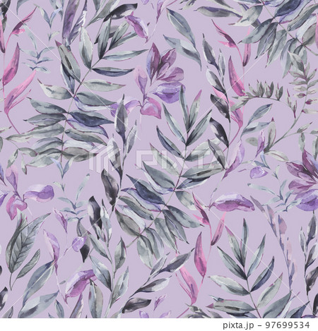 Watercolor vintage tropical leaves seamless pattern, botanical texture 97699534