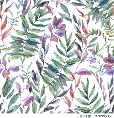 Watercolor vintage tropical leaves seamless pattern, botanical floral summer texture 97699535