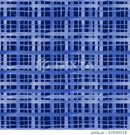 Watercolor blue checkered seamless pattern. Hand drawn stripe texture. Watercolor blue checkered seamless pattern. Hand drawn stripe texture. 97699559
