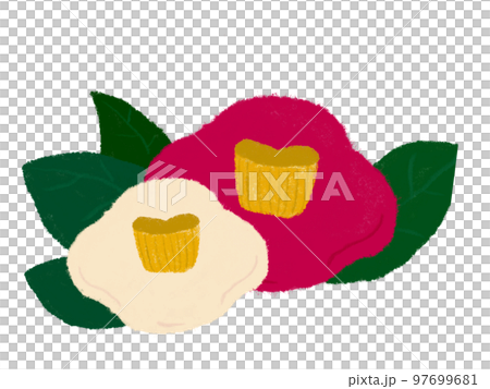 ちぎり絵風　白色ピンク色つばきのシンプルな手描きイラスト 97699681