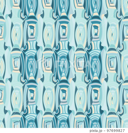 Hand drawn linear seamless pattern. Outline waves tile endless wallpaper. Vintage line ornament. 97699827