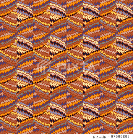 Hand drawn zig zag lines mosaic ornament. Abstract wave seamless pattern in doodle style. Creative stripes print wallpaper. 97699895