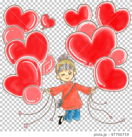 girl with red heart balloon girl with red heart balloon 97700759