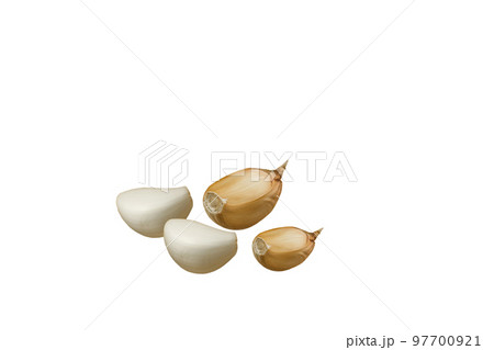 garlic cloves isolated on white background, healthy eating, copy space. Healthy food. Banner, cover, mockup garlic cloves isolated on white background, healthy eating, copy space. Healthy food. Banner, cover, mockup 97700921