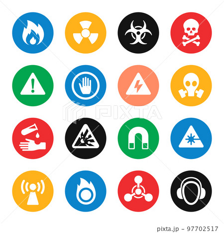 Warning hazard signs colourful vector icon set Warning hazard signs colourful vector icon set 97702517