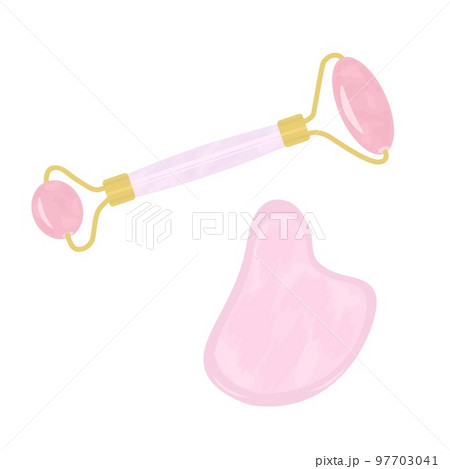 Set of massage roller, gua sha stone. Vector illustration Set of massage roller, gua sha stone. Vector illustration 97703041
