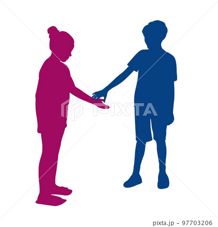 boy and girl together, silhouette vector 97703206