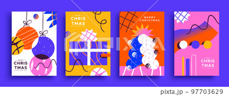 Merry christmas and new year abstract retro 90s cartoon shape card collection 97703629