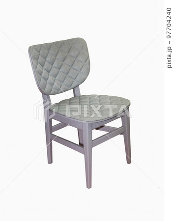 Gray wooden chair with quilted padding on white background. Interior  97704240