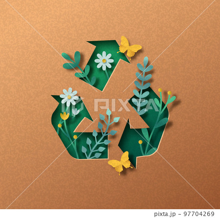 Upcycling green paper cut symbol nature concept 97704269