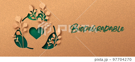Biodegradable green paper cut leaf symbol banner 97704270