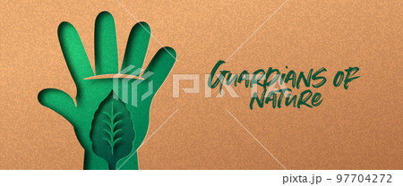 Guardians of nature green paper cut people hand 97704272