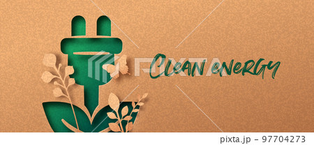 Clean energy green nature paper cut banner concept 97704273