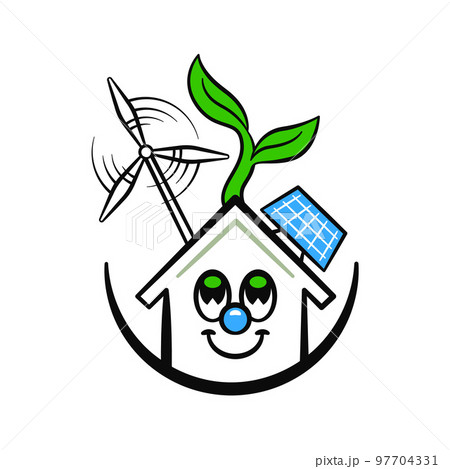 Green eco house funny cartoon clean energy concept Green eco house funny cartoon clean energy concept 97704331
