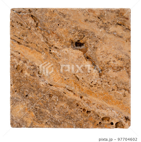 Natural Travertine Scabos tile isolated on white. Ready for clipping path. 97704602
