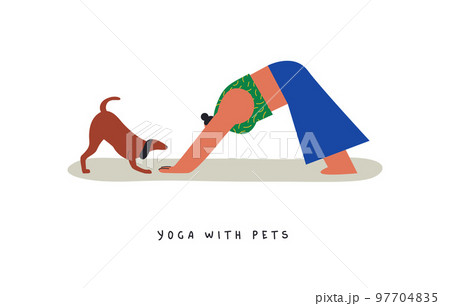 Yoga with pets funny dog pose cartoon isolated 97704835