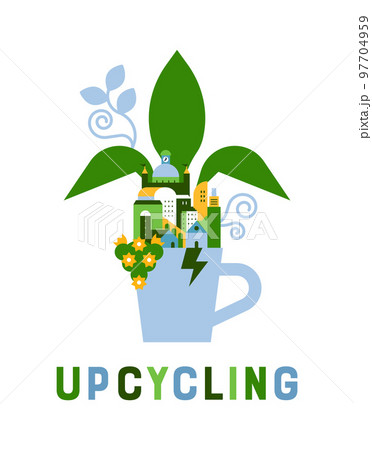 Upcycling broken cup city plant concept isolated 97704959