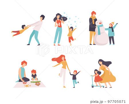 Parent and Their Children Spending Good Time Together Vector Set Parent and Their Children Spending Good Time Together Vector Set 97705071