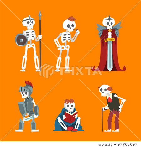 Bony Skeleton Character in Different Pose and Action Vector Set 97705097