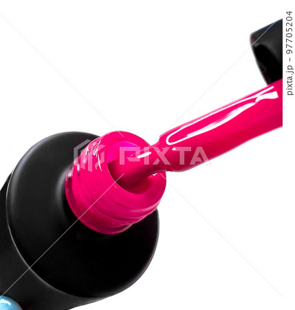 Bottle of nail polish pink, for manicure. Close-up. 97705204