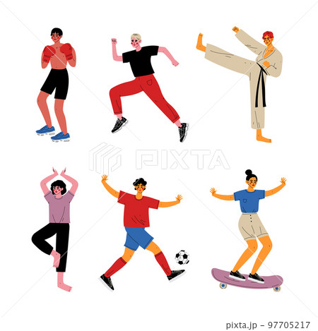 Young Man and Woman Athlete Doing Sport Vector Set 97705217