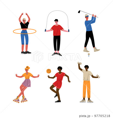 Young Man and Woman Athlete Doing Sport Vector Set 97705218