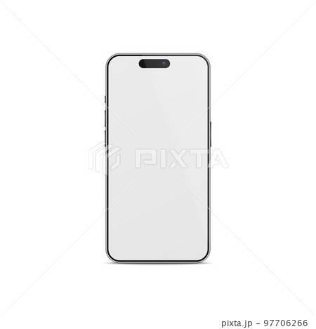 Vector 3d Realistic Silver Chrome Modern Smartphone Design Template Closeup Isolated on White Background. Mobile Phone Mockup. Telephone Device UI UX, Phone in Front View 97706266