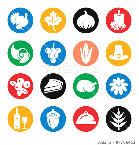 Thanksgiving Day festive colourful vector icon set Thanksgiving Day festive colourful vector icon set 97706452