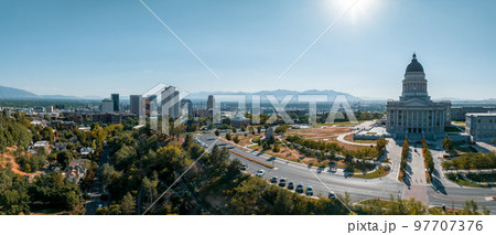 Aerial panoramic view of the Salt Lake City Capitol Building, USA 97707376