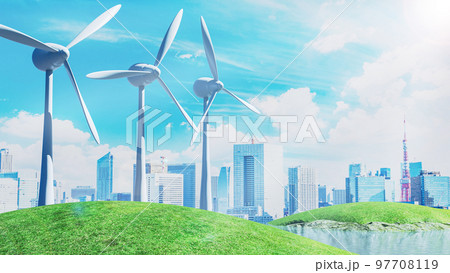 東京の都市風景と風力発電 東京の都市風景と風力発電 97708119