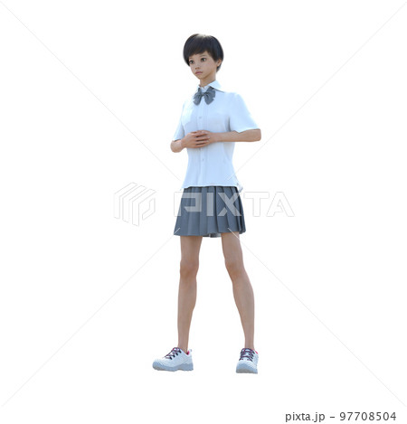 ポーズする女子高生 perming3DCG イラスト素材 ポーズする女子高生 perming3DCG イラスト素材 97708504