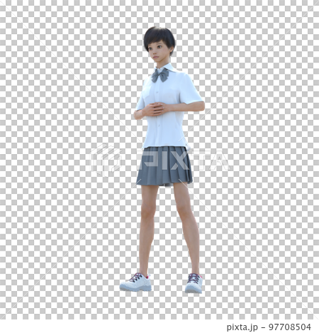 ポーズする女子高生 perming3DCG イラスト素材 ポーズする女子高生 perming3DCG イラスト素材 97708504