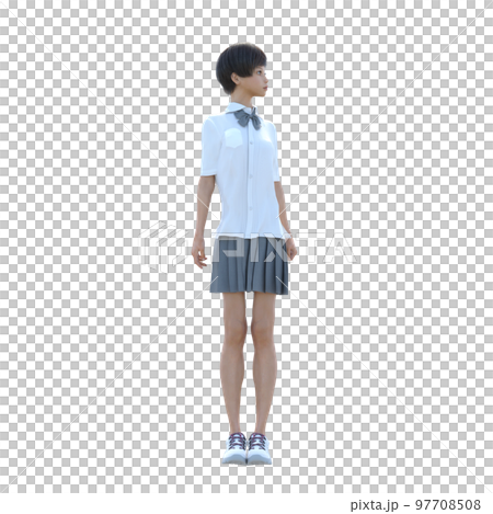 High school girl posing perming3DCG illustration material High school girl posing perming3DCG illustration material 97708508