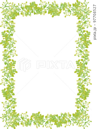 水彩風 緑の植物・蔦飾りフレーム 囲み 縦 背景白 水彩風 緑の植物・蔦飾りフレーム 囲み 縦 背景白 97708527