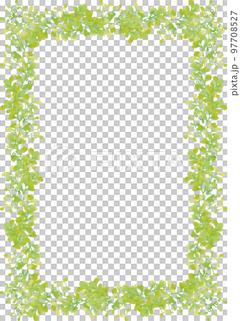 水彩風 緑の植物・蔦飾りフレーム 囲み 縦 背景白 水彩風 緑の植物・蔦飾りフレーム 囲み 縦 背景白 97708527