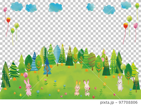 Scandinavian style rabbit, forest and sky (balloon) frame 97708806