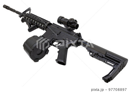M4 assault rifle with optic scope and drum magazine M4 assault rifle with optic scope and drum magazine 97708897